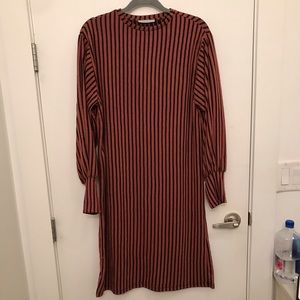 Zara striped cotton long sleeve midi dress